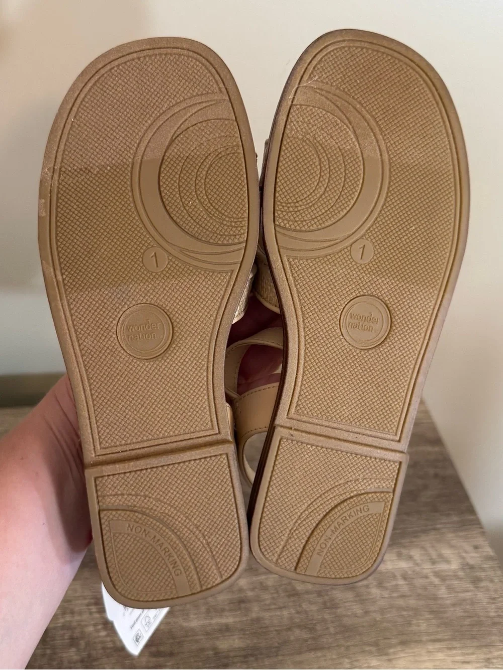 Wonder Nation Sandals Girls Sz 1 Raffia Cream/Light Beige Buckle Summer Neutral